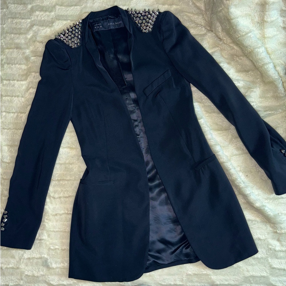 Zara, Black, Long Sleeve, Edgy Studded, Size XS, Military Blazer